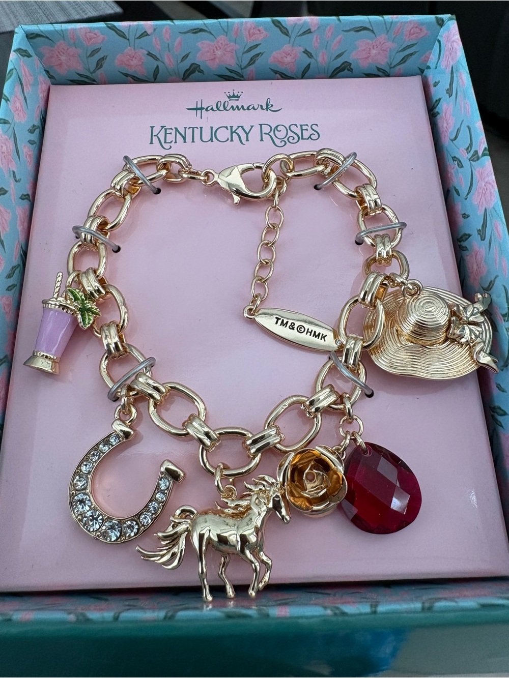 NIB Hallmark Movie Kentucky Roses Charm Bracelet Gold Derby Andrew Walker